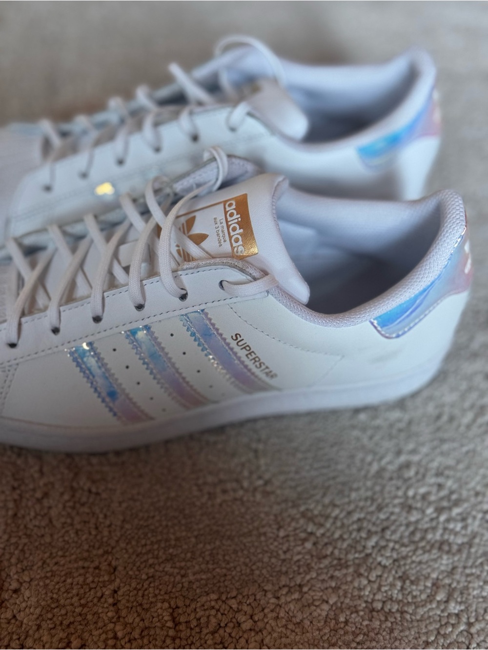 adidas White Superstar Sneakers with Iridescent Stripes